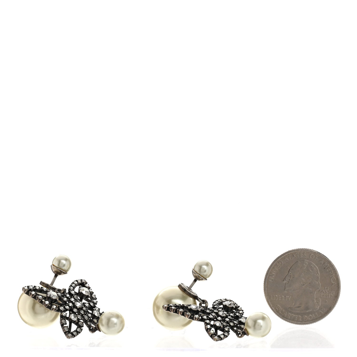 Crystal Pearl Butterfly Drop Earrings White