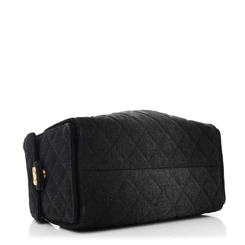Washed Denim Quilted Small Chanel 25 Handbag Black