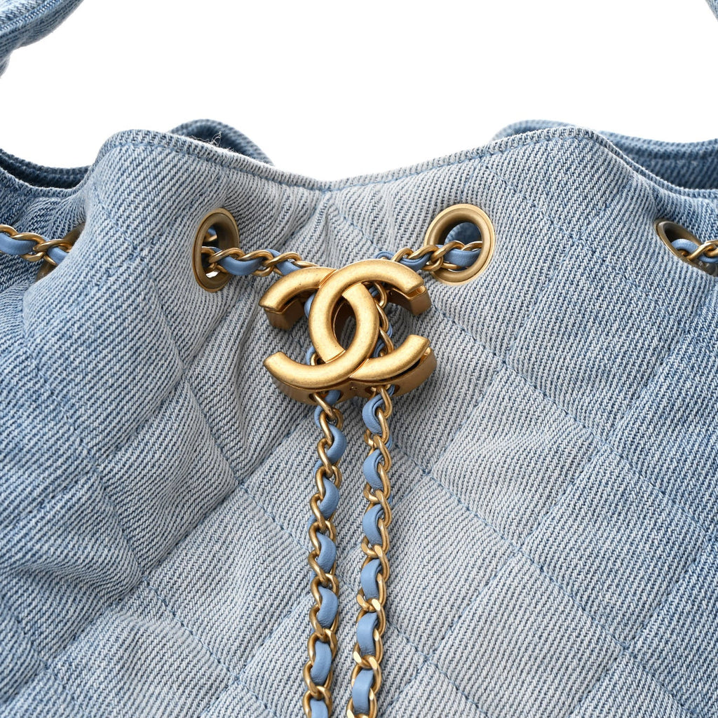 Washed Denim Quilted Medium Chanel 25 Handbag Blue