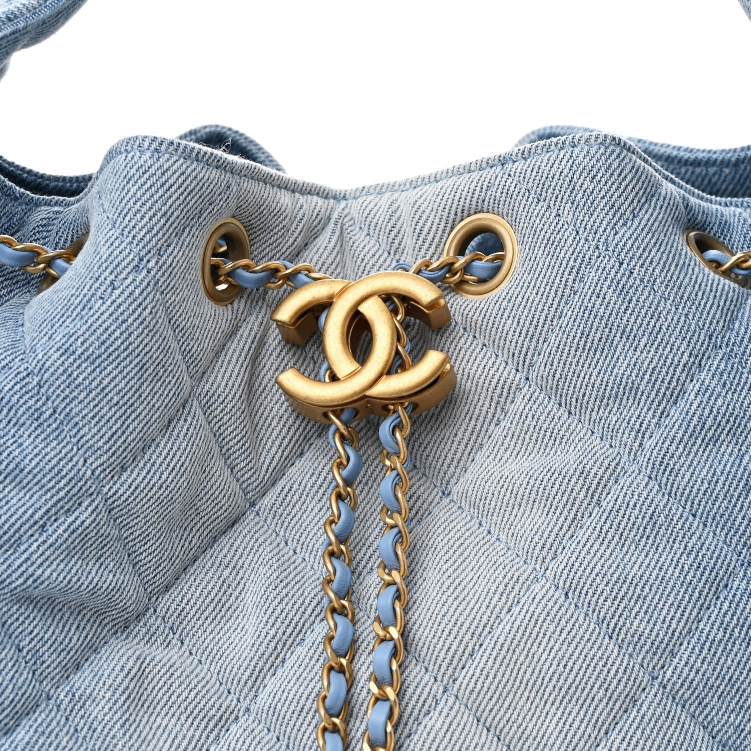 Washed Denim Quilted Medium Chanel 25 Handbag Blue
