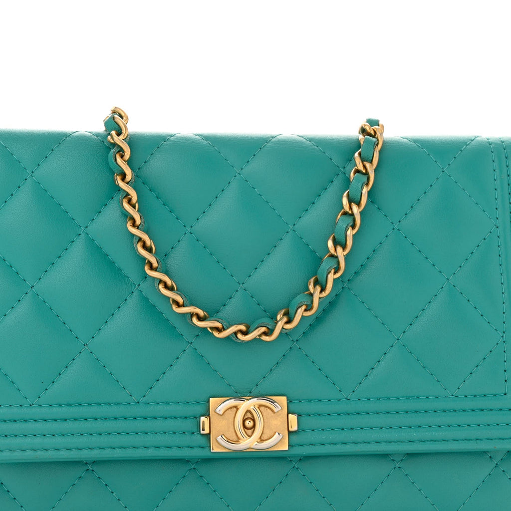 Lambskin Quilted Boy Wallet On Chain WOC Turquoise