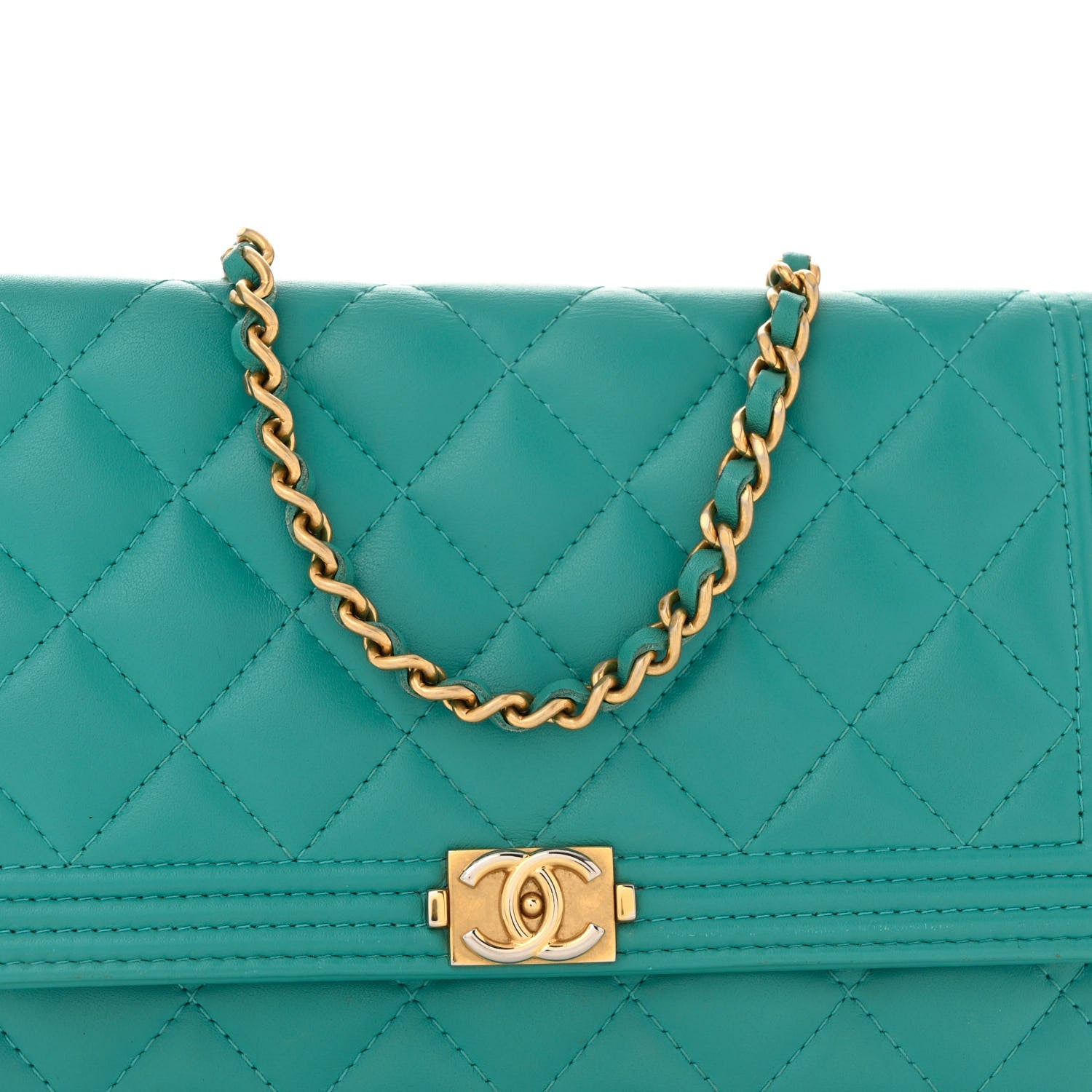 Lambskin Quilted Boy Wallet On Chain WOC Turquoise