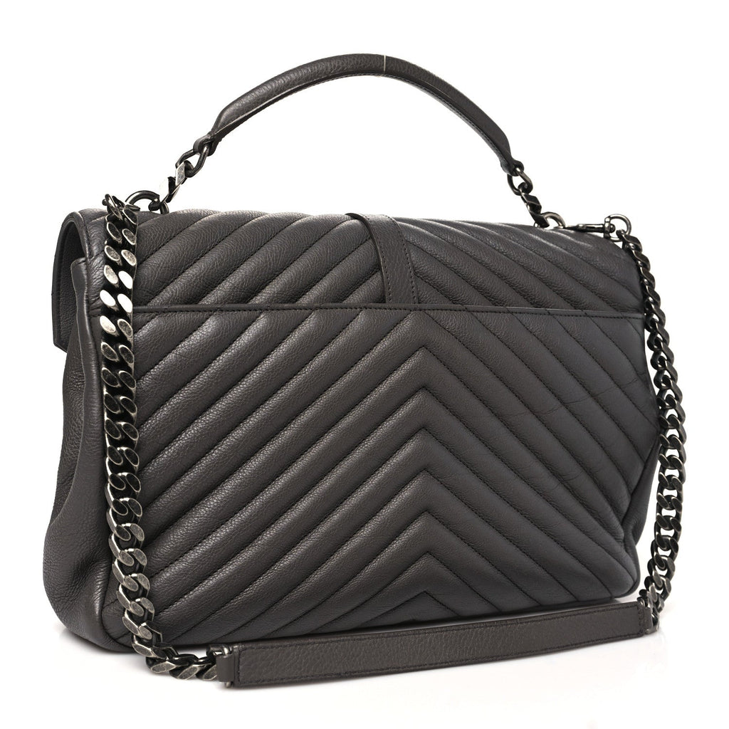 Sheepskin Matelasse Chevron Monogram Large College Satchel Dark Anthracite