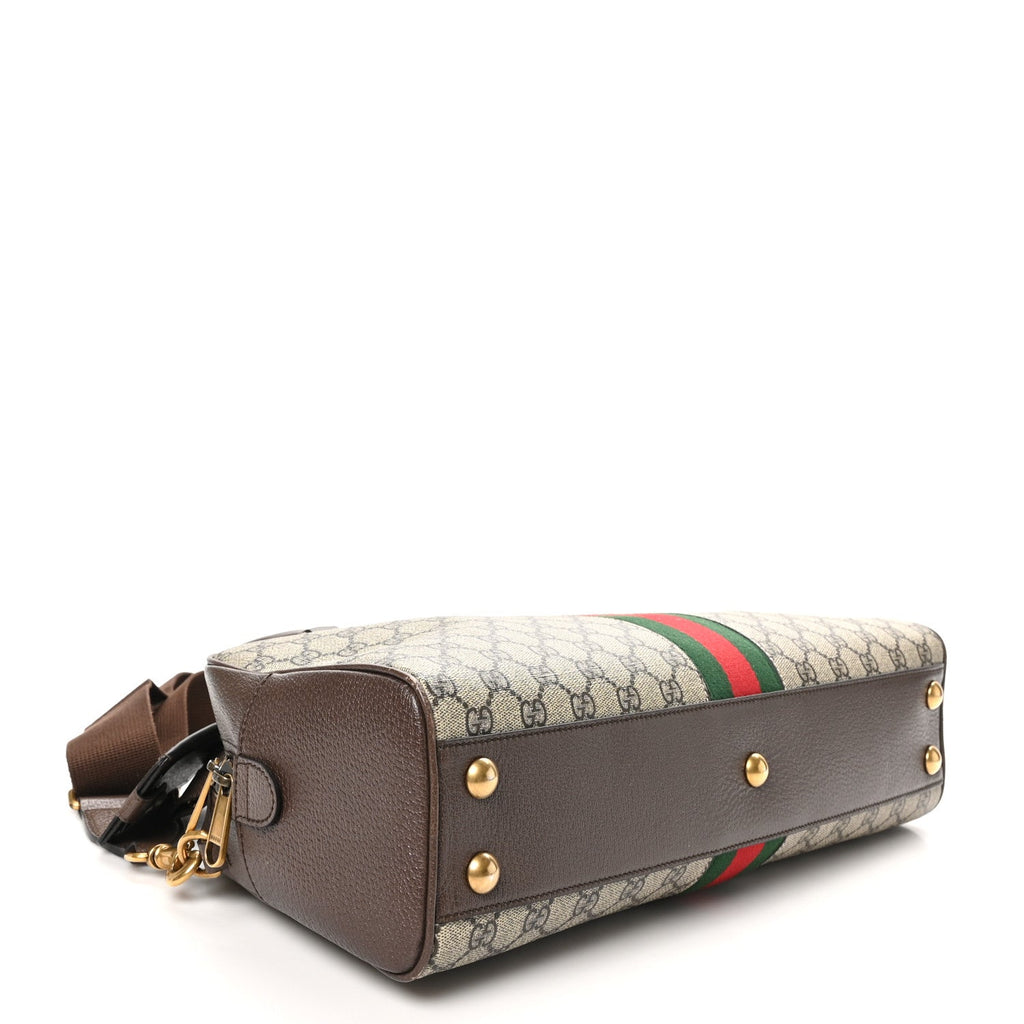 GG Supreme Monogram Textured Dollar Calfskin Web Medium Savoy Bowling Bag Beige Ebony New Acero