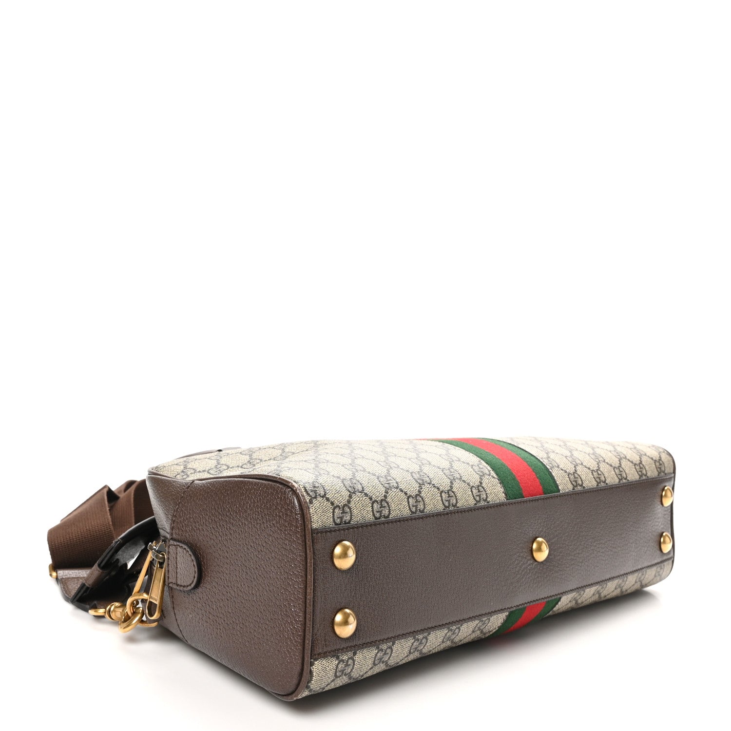 GG Supreme Monogram Textured Dollar Calfskin Web Medium Savoy Bowling Bag Beige Ebony New Acero