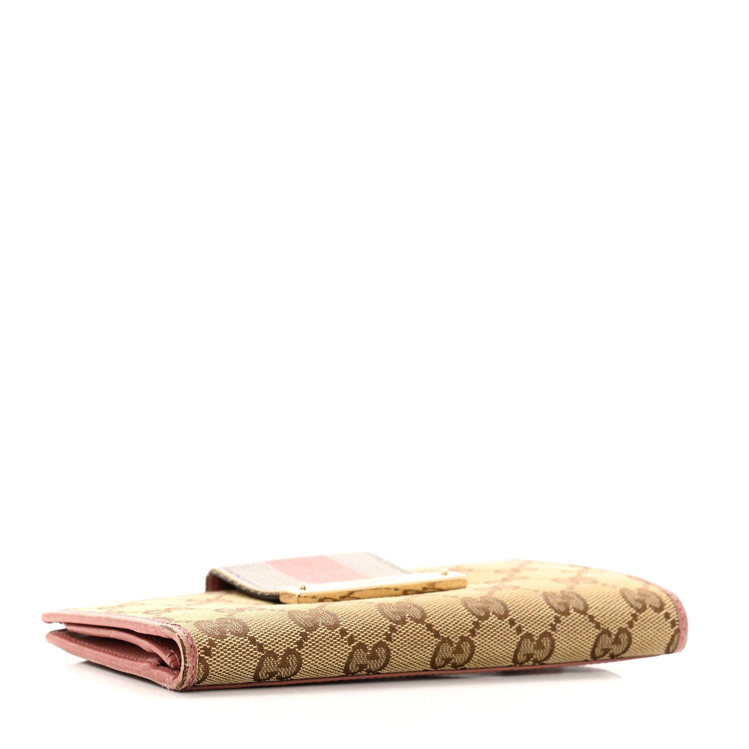 Monogram Calfskin Ladies Web Continental Wallet Beige Ebony Pink