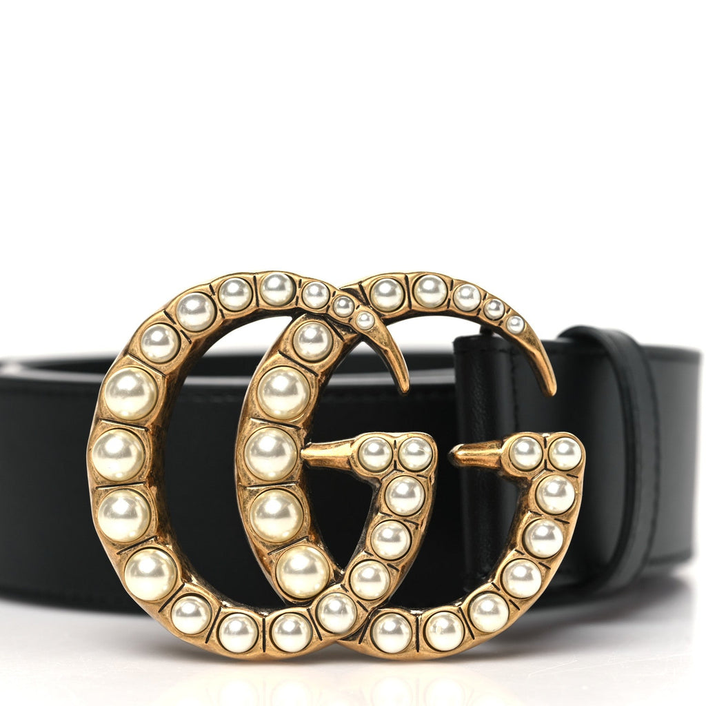 Moon Calfskin Pearl Double G 40mm Belt 70 28 Black Cream