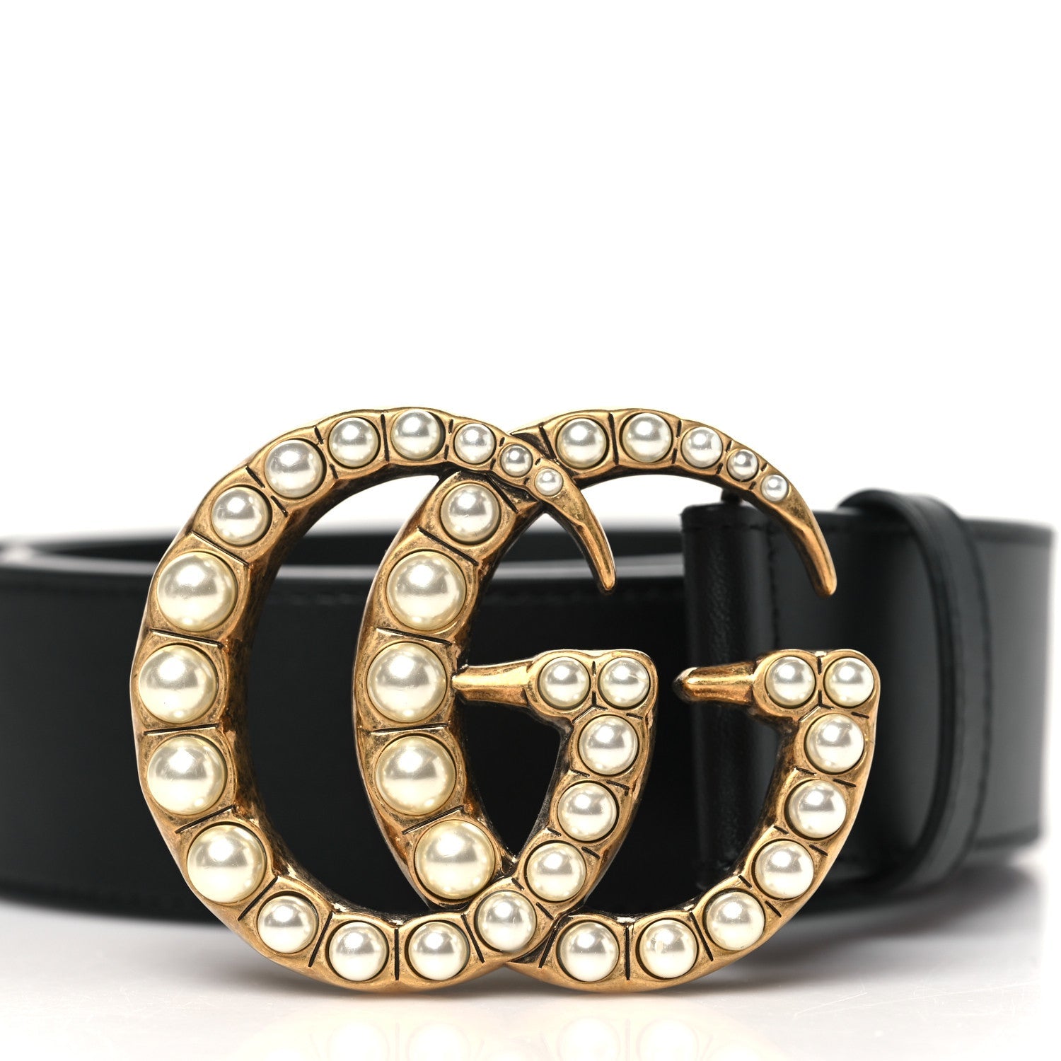 Moon Calfskin Pearl Double G 40mm Belt 70 28 Black Cream
