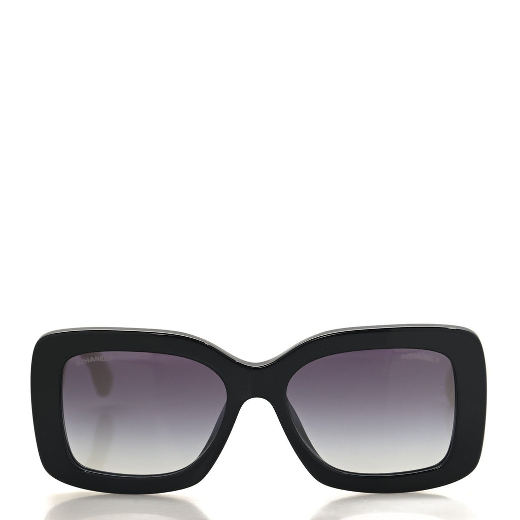 Acetate Quilted CC Rectangle Sunglasses 5483-A White Black