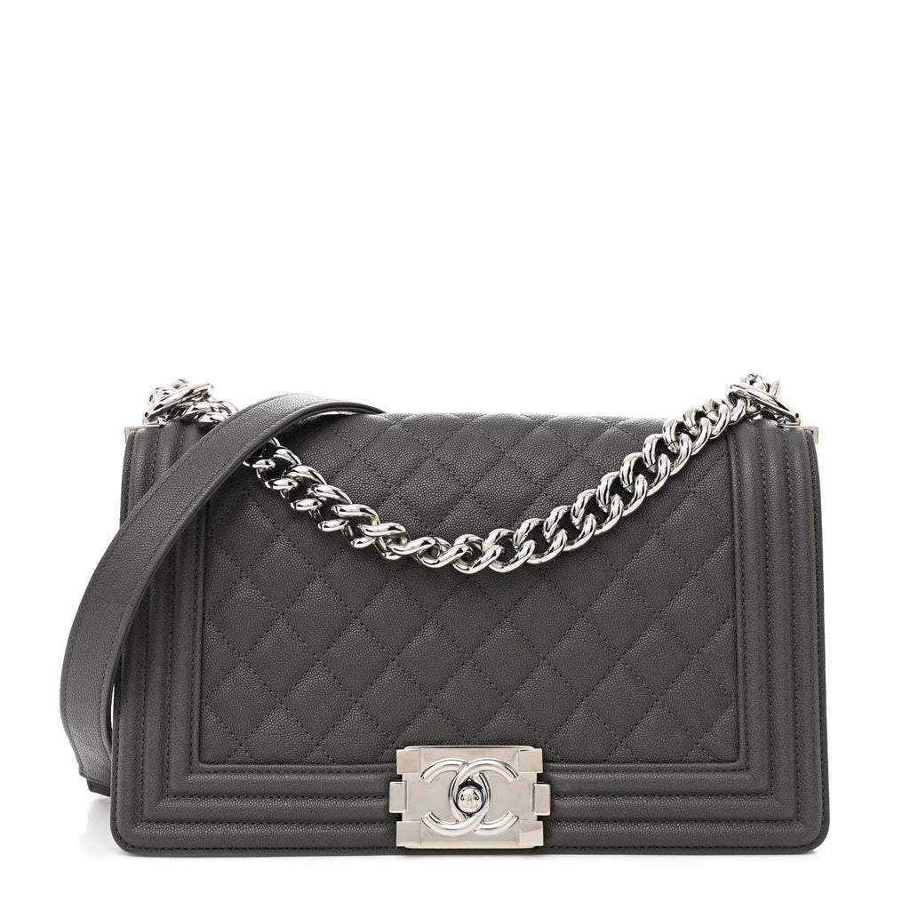 Caviar Quilted Medium Boy Flap Grey