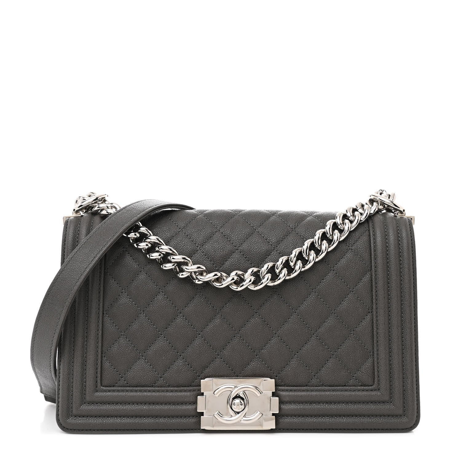 Caviar Quilted Medium Boy Flap Grey