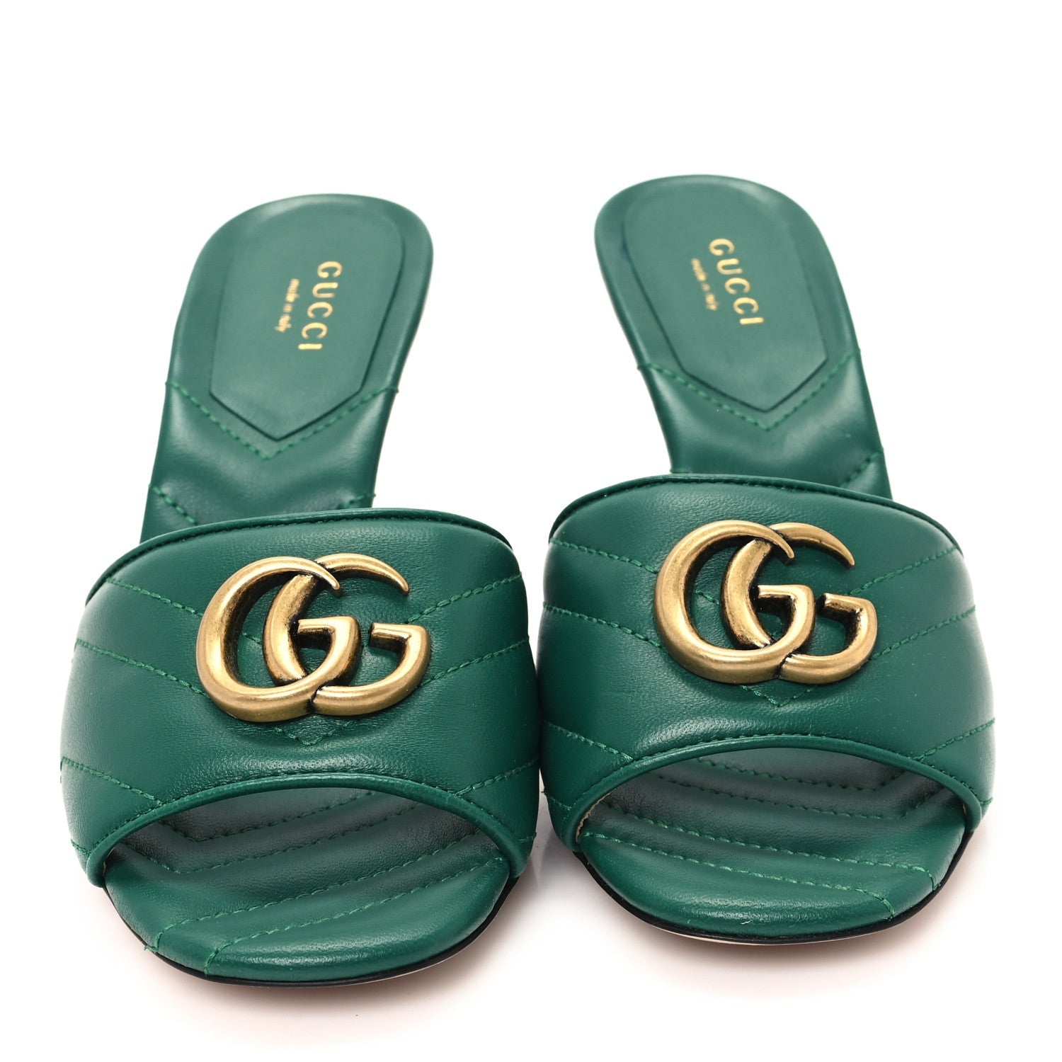 Nappa Matelasse GG Marmont 75mm Slide Sandals 36 Emerald