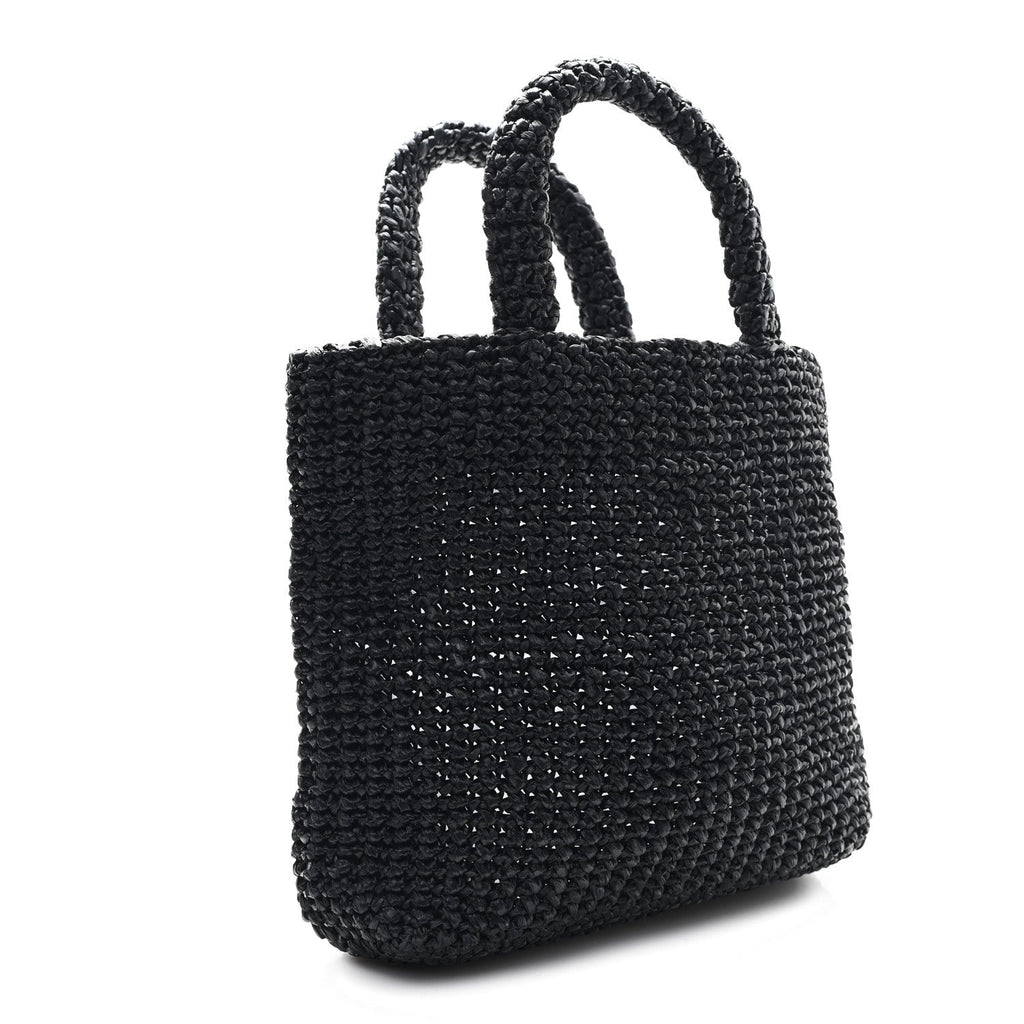 Yarn Raffia Effect Crochet Small Logo Tote Black