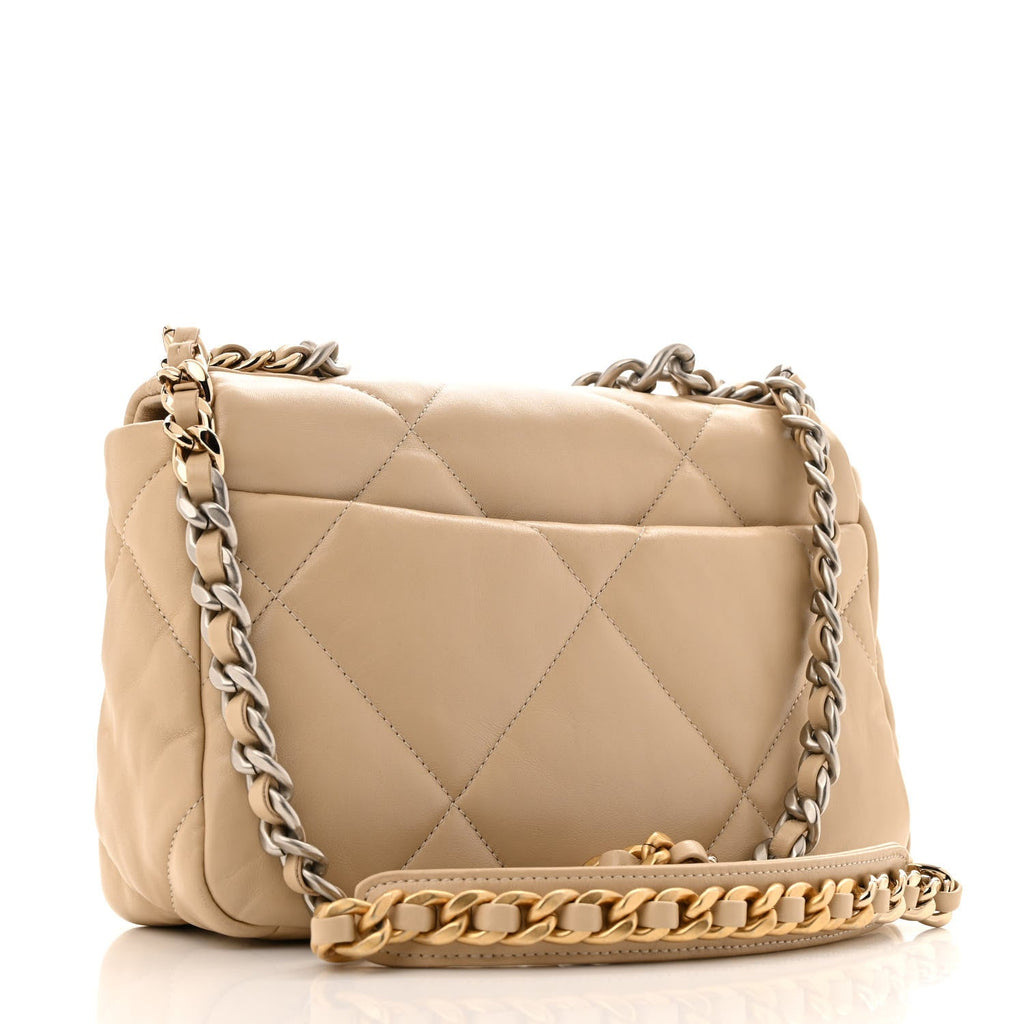 Lambskin Quilted Medium Chanel 19 Flap Light Beige