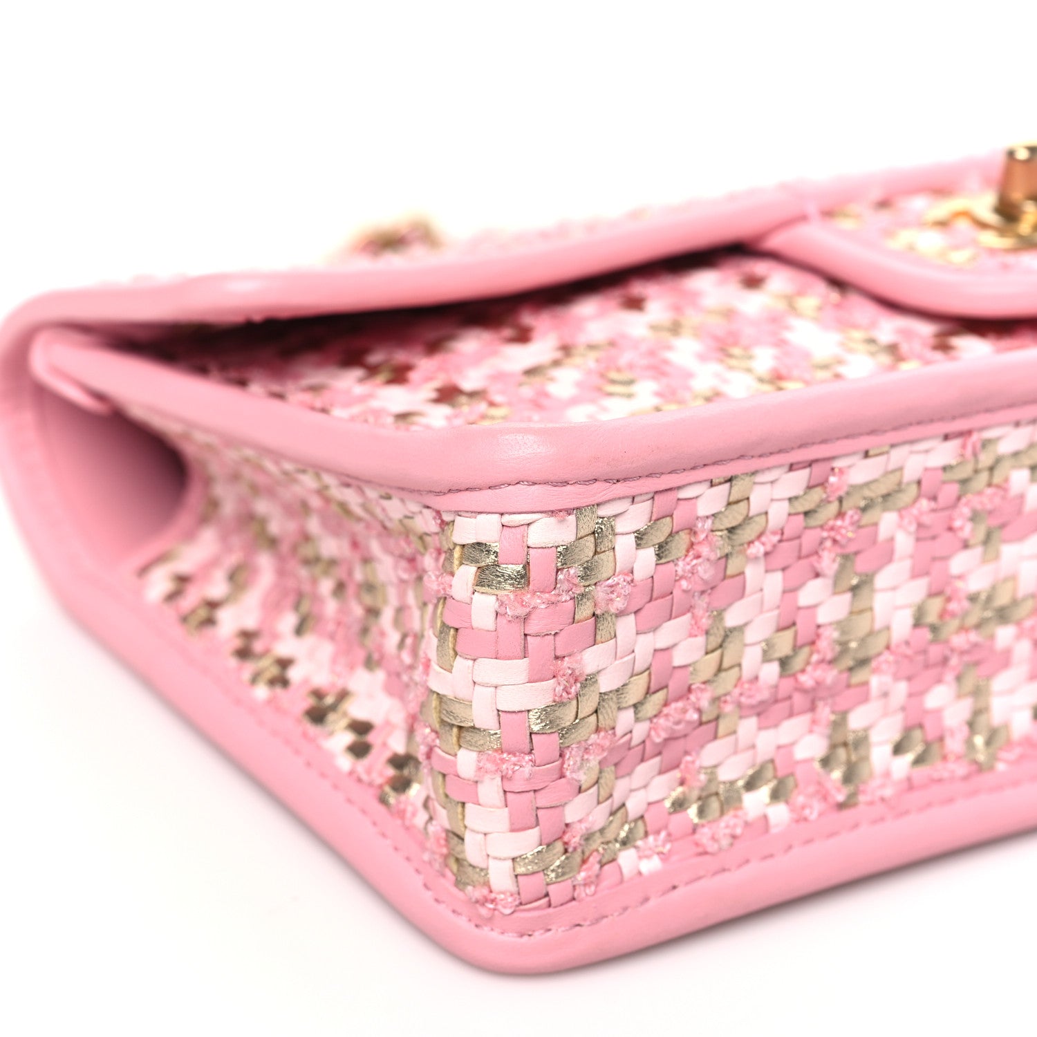Metallic Lambskin Viscose Woven Flap Pink Gold
