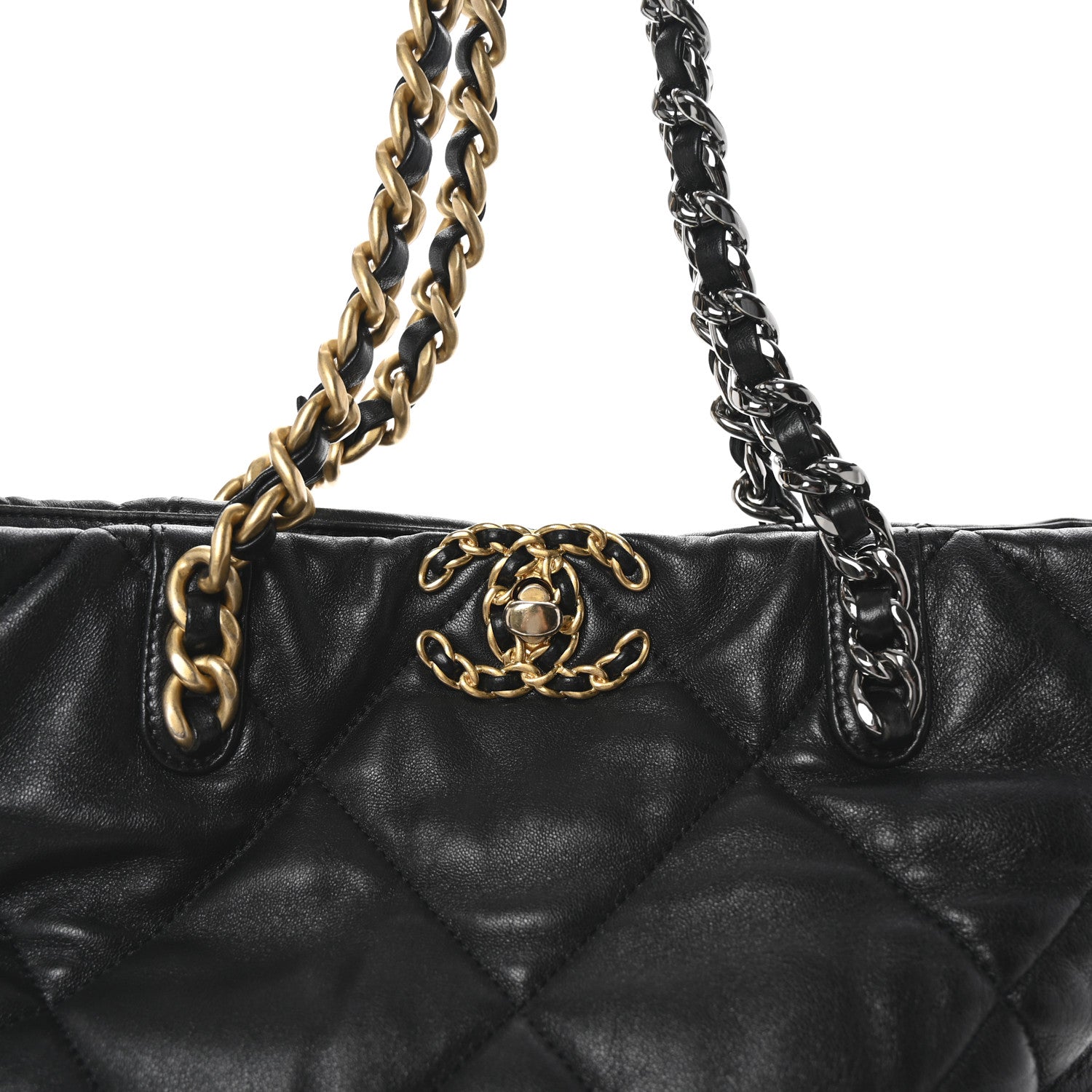 Lambskin Quilted Chanel 19 Shopping Bag Black
