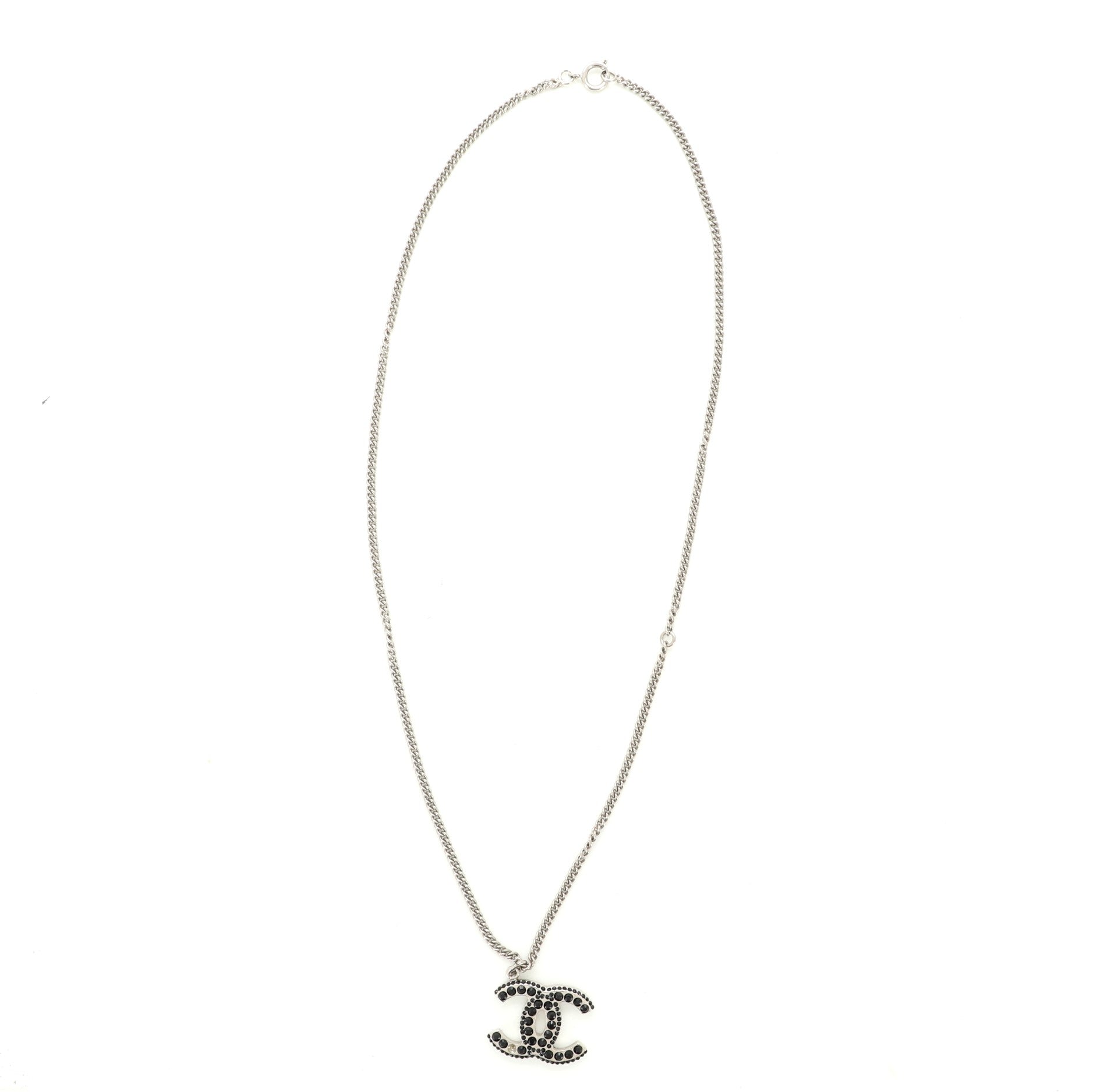 CC Long Pendant Necklace Crystal and Metal