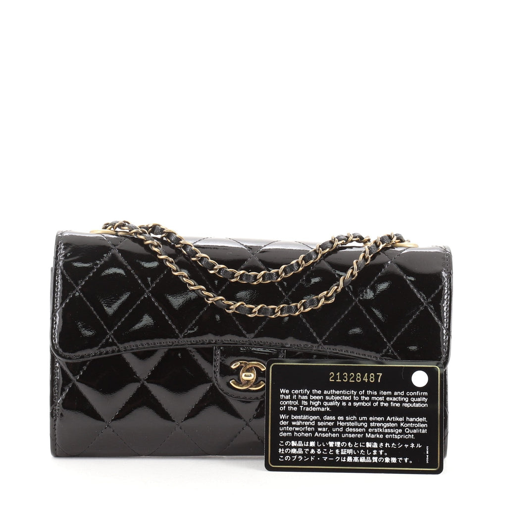 CC Eyelet Chain Clutch Quilted Patent