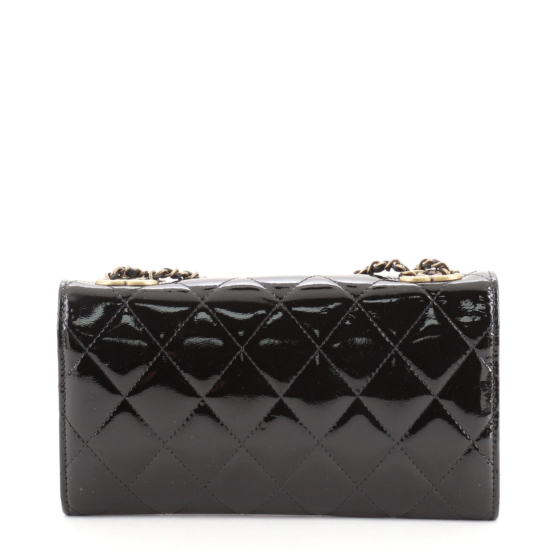 CC Eyelet Chain Clutch Quilted Patent