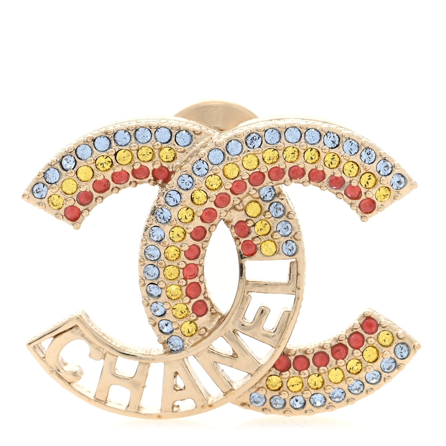 Crystal Rainbow Logo CC Brooch Gold Multicolor