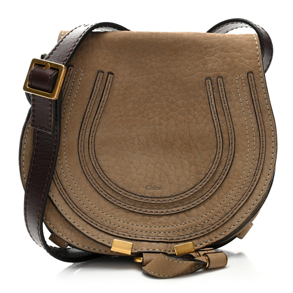 Nubuck Calfskin Mini Marcie Round Crossbody Bag Greige