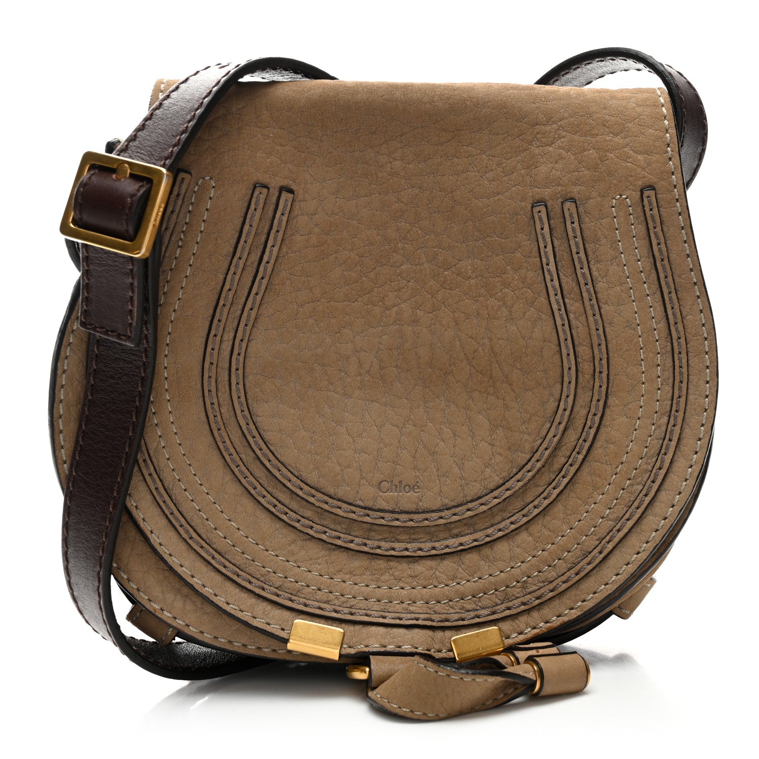 Nubuck Calfskin Mini Marcie Round Crossbody Bag Greige