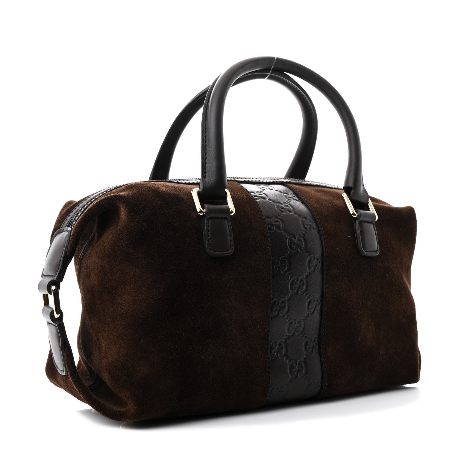 Suede Guccissima Small Boston Brown