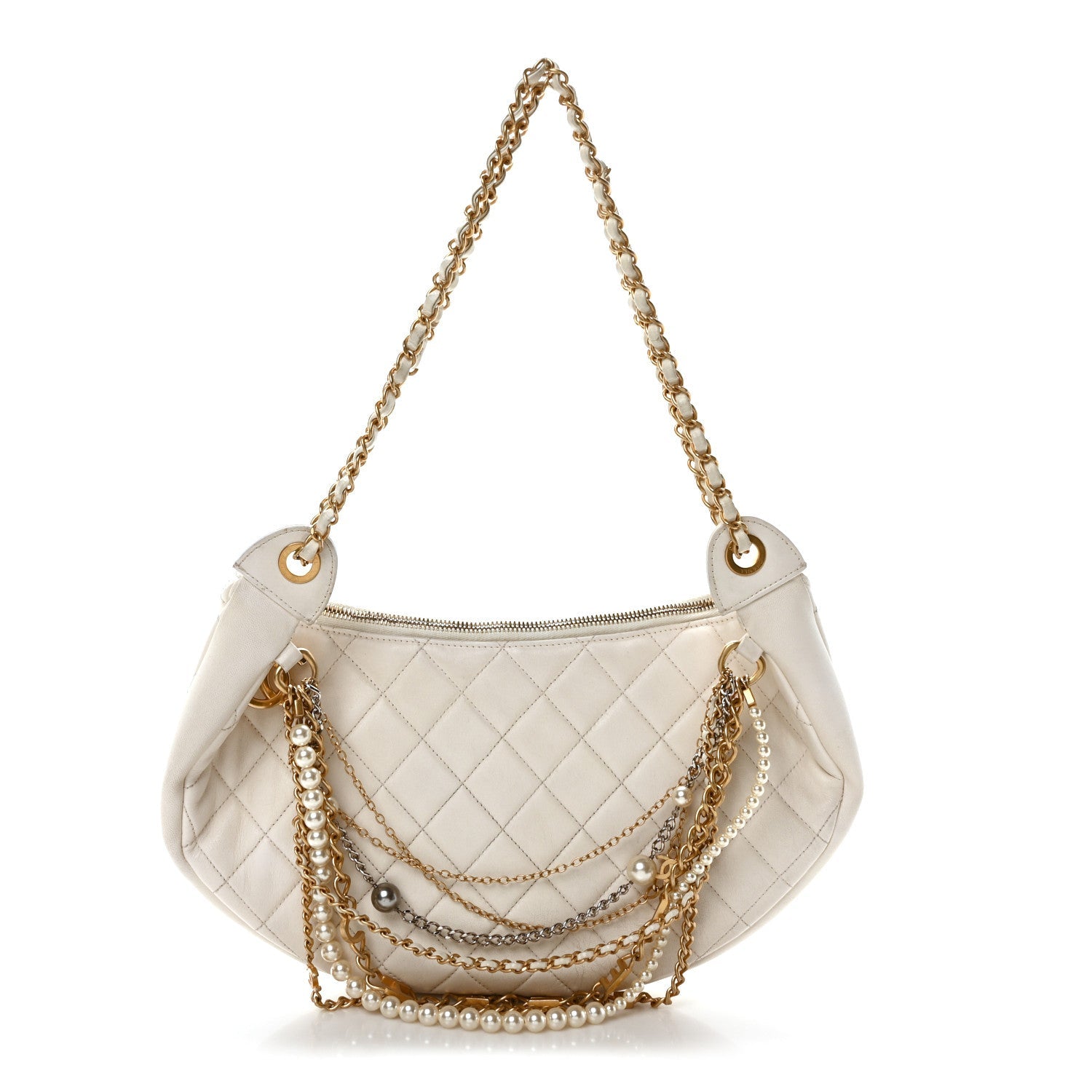 Lambskin Quilted All About Chains Hobo White