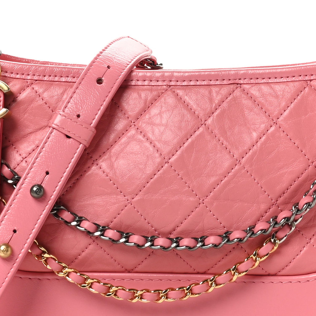 Aged Calfskin Quilted Medium Gabrielle Logo Hobo Rose