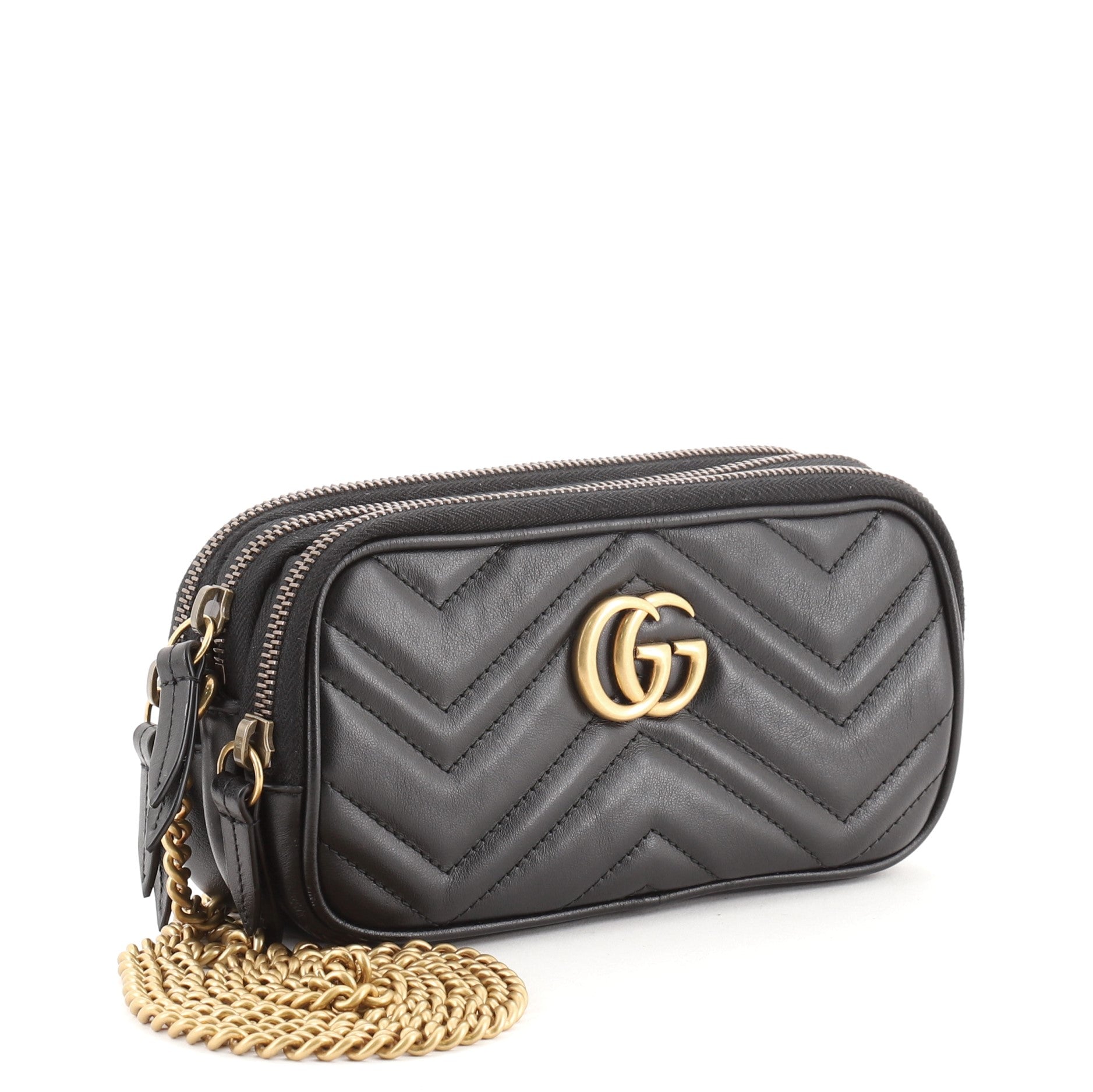 GG Marmont Triple Zip Chain Bag Matelasse Leather Mini