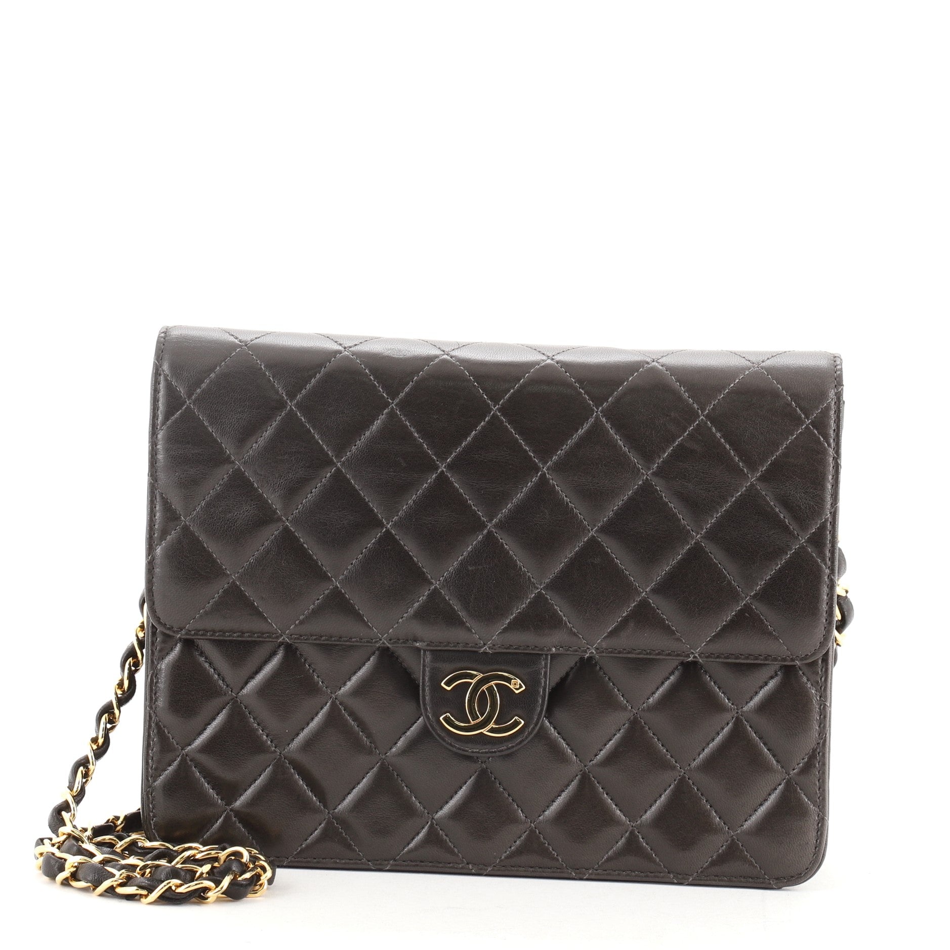 Vintage Clutch with Chain Quilted Leather Small