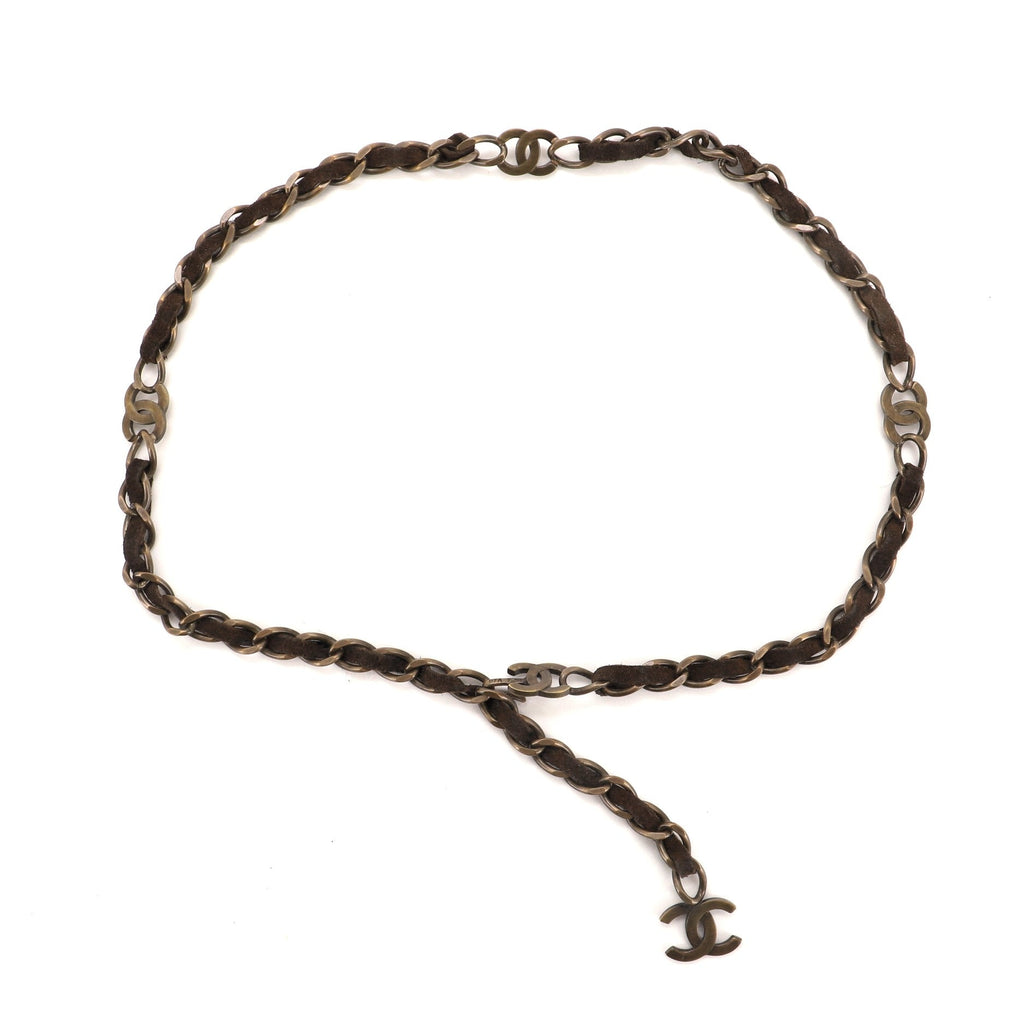 Vintage CC Chain Belt Metal and Suede
