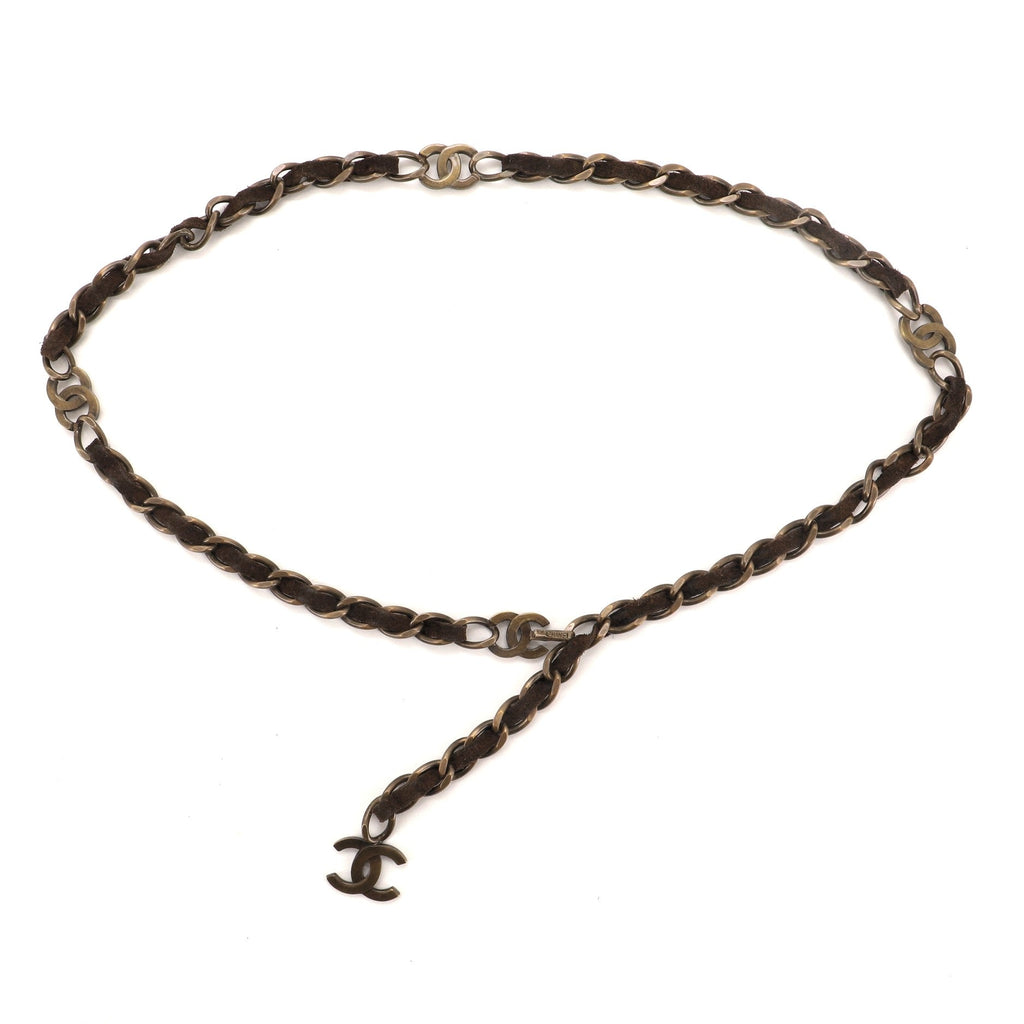 Vintage CC Chain Belt Metal and Suede