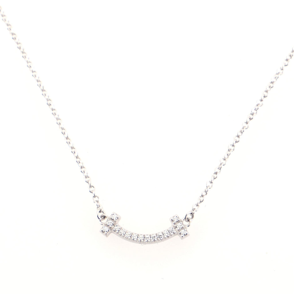 T Smile Pendant Necklace 18K White Gold with Diamonds Mini