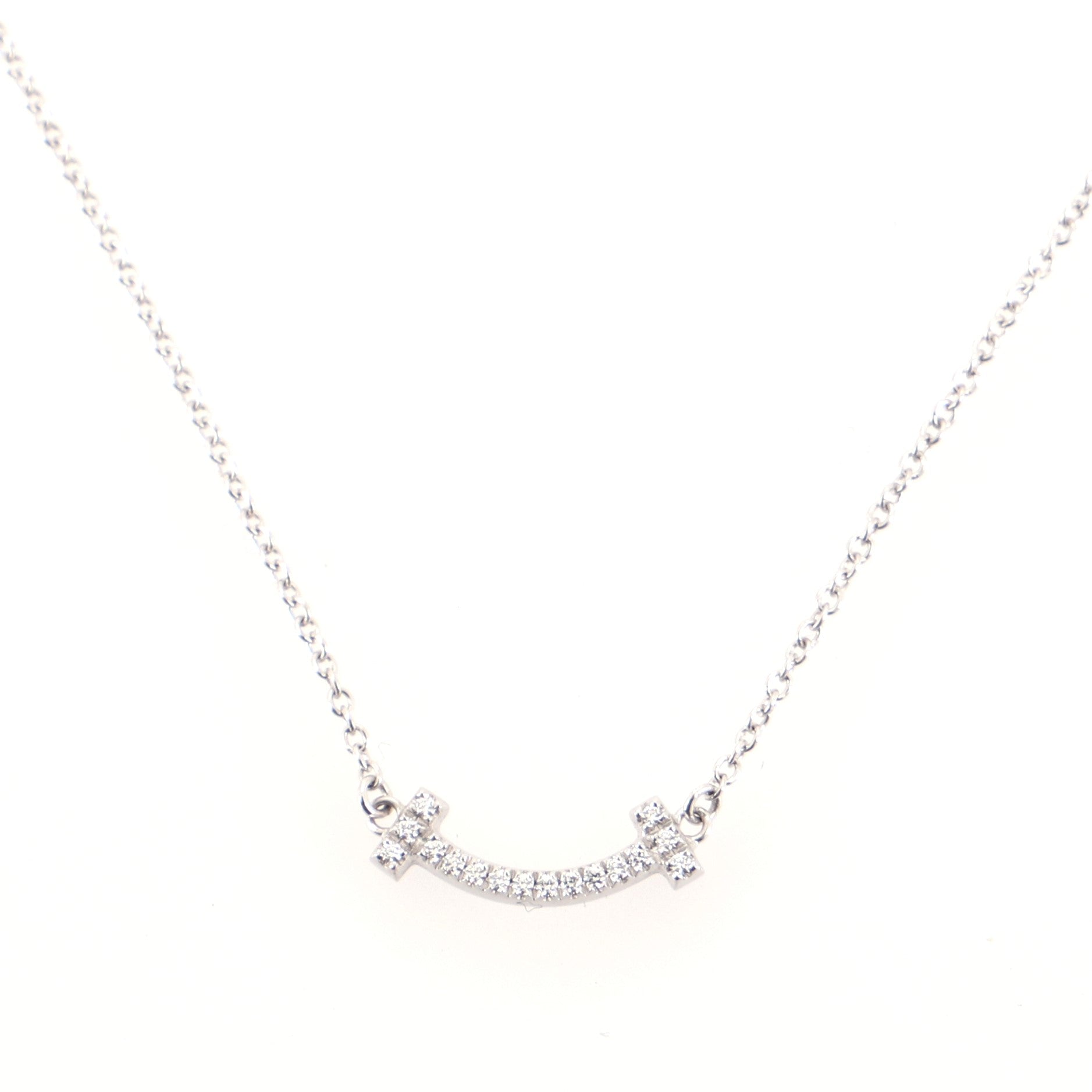 T Smile Pendant Necklace 18K White Gold with Diamonds Mini