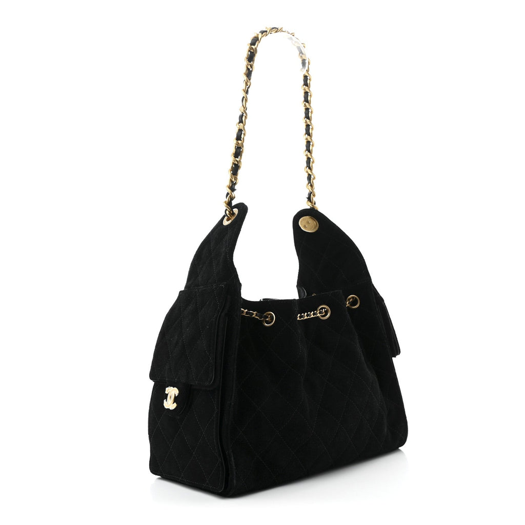 Suede Quilted Small Chanel 25 Handbag Black