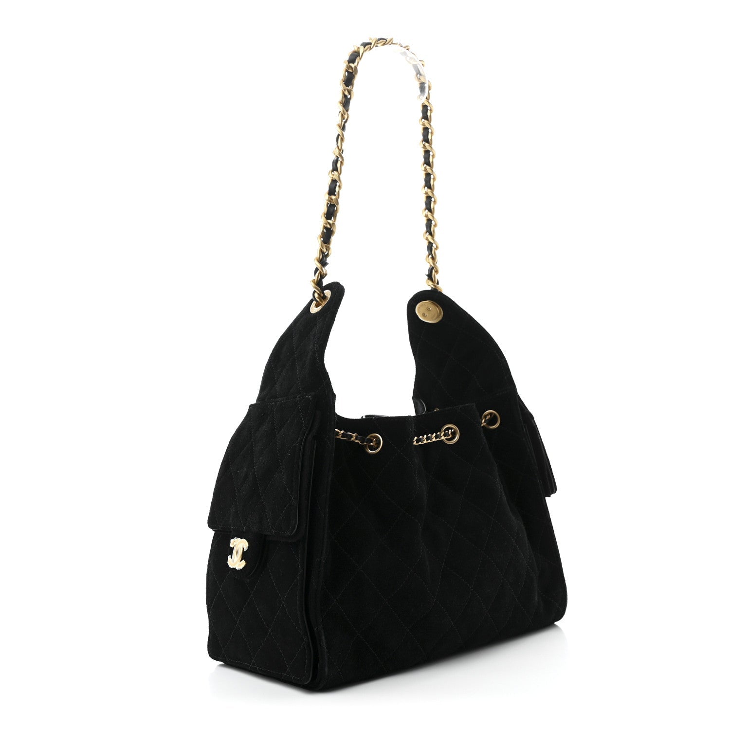 Suede Quilted Small Chanel 25 Handbag Black