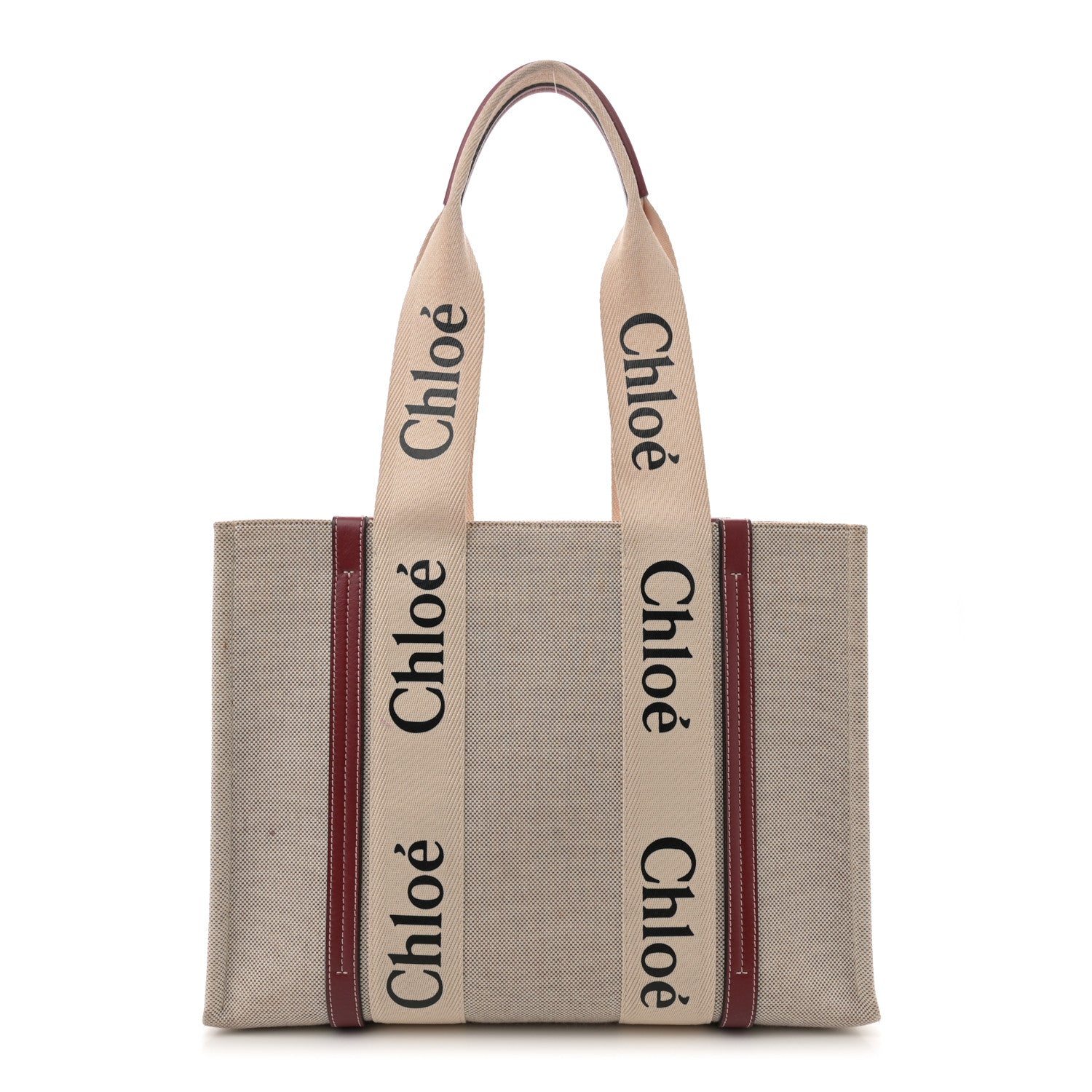 Linen Calfskin Medium Woody Ribbon Tote White Brown