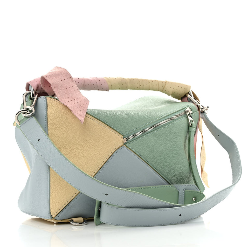 Calfskin Colorblock Medium Wrapped Handle Puzzle Bag Pink Multicolor