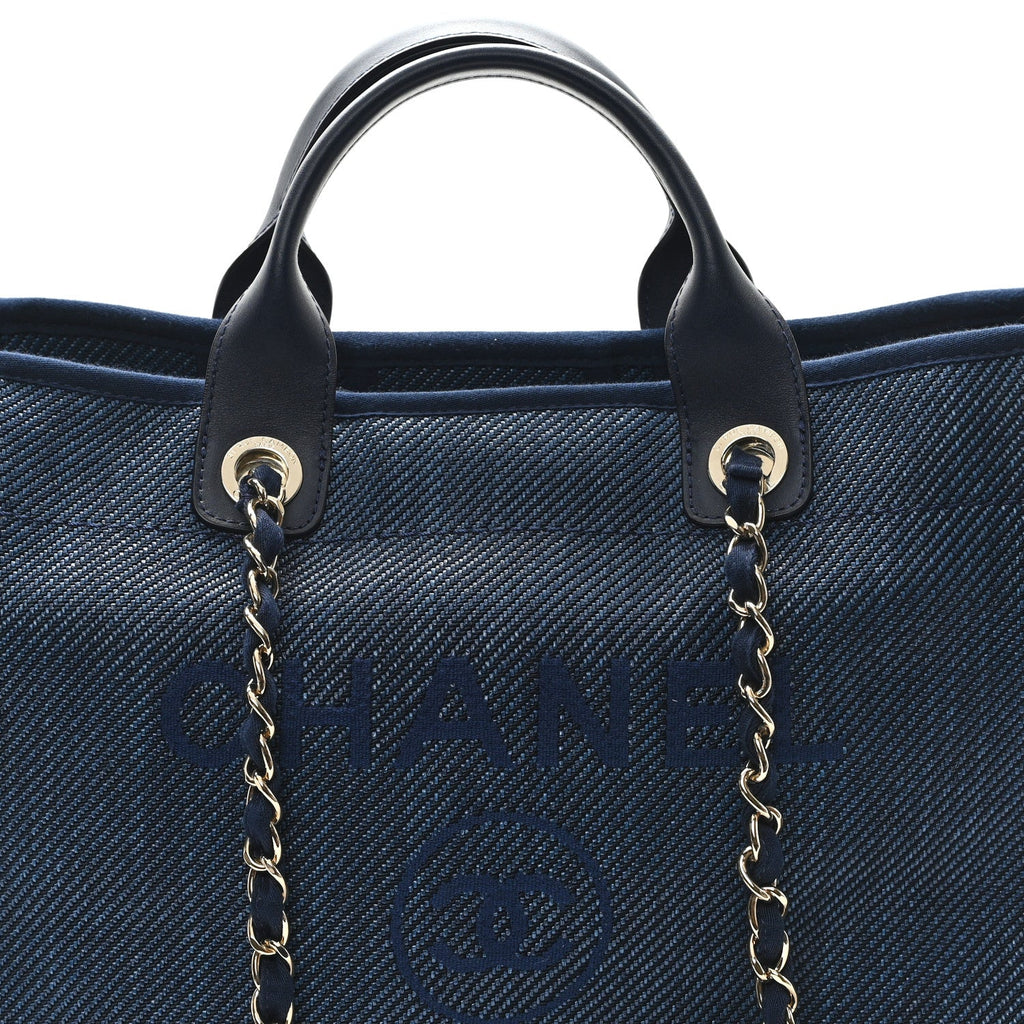 Mixed Fibers Calfskin Medium Deauville Tote Navy Blue
