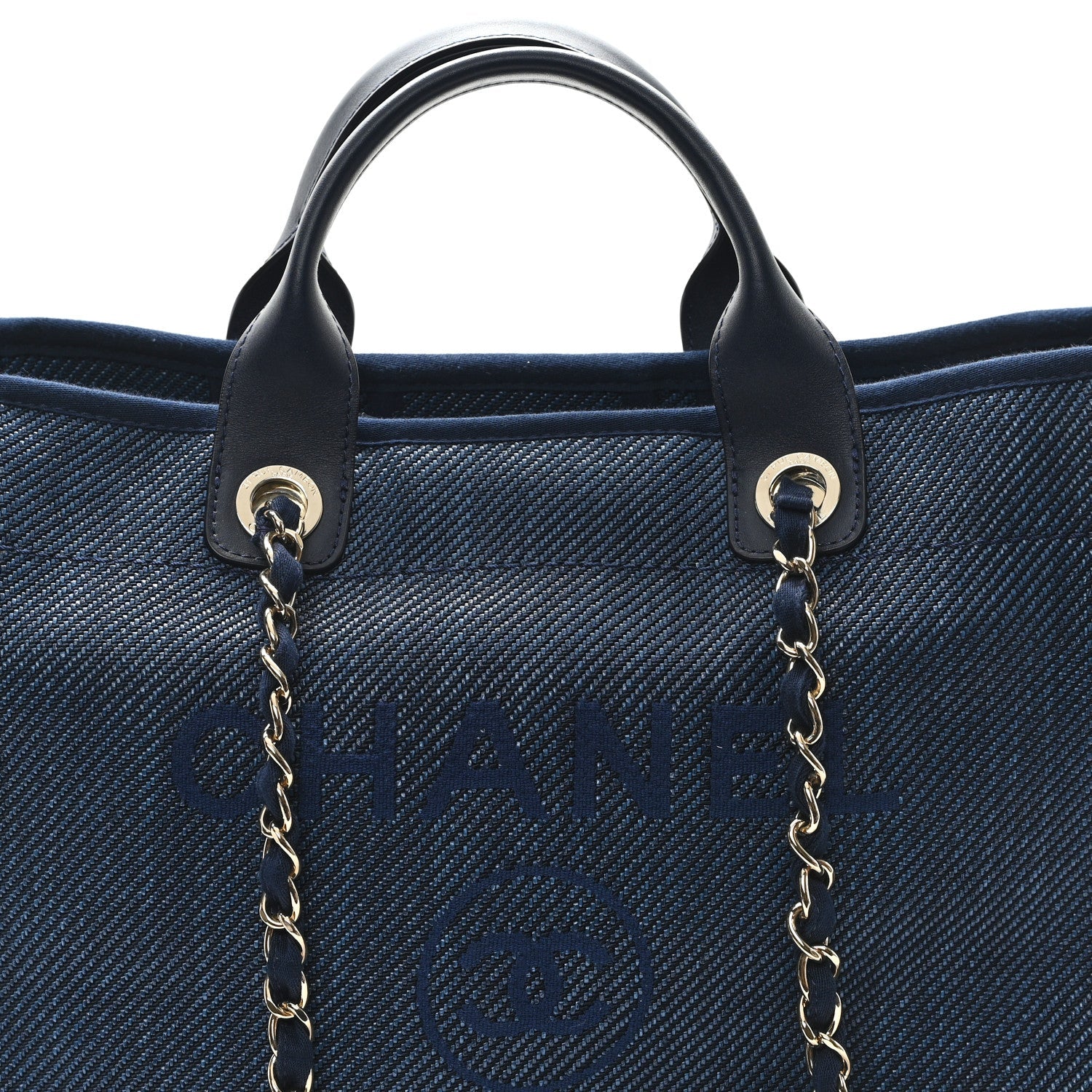 Mixed Fibers Calfskin Medium Deauville Tote Navy Blue
