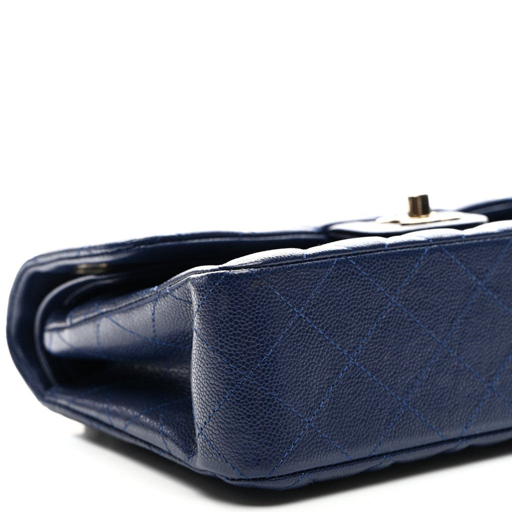 Caviar Quilted Small Double Flap Navy