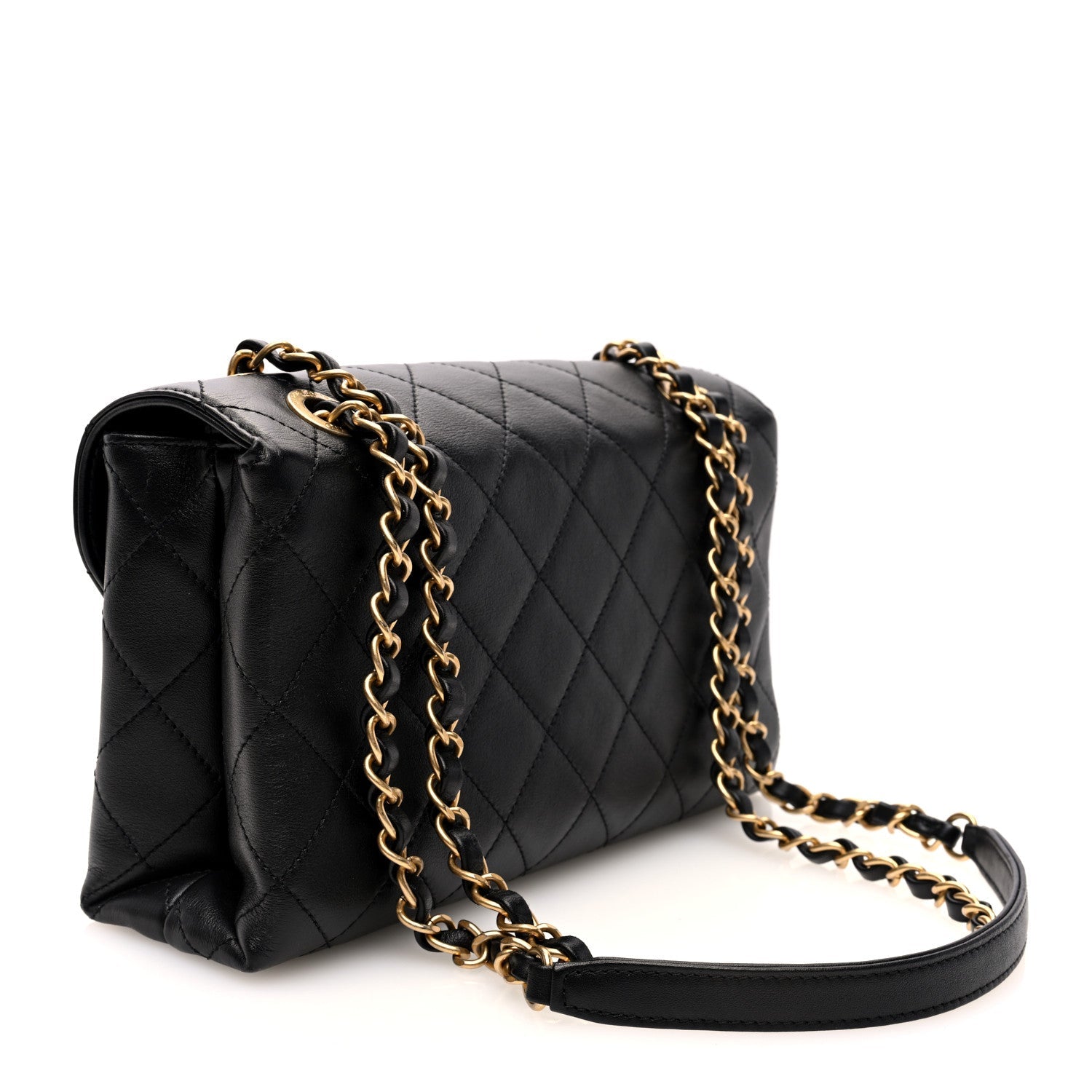 Calfskin Quilted Enchained Flap Black