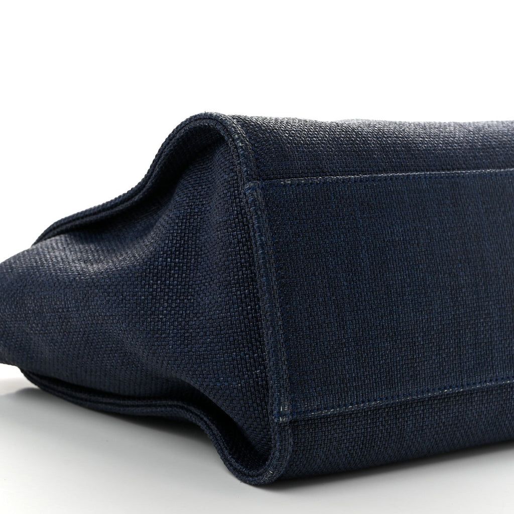 Woven Straw Raffia Medium Deauville Tote Navy