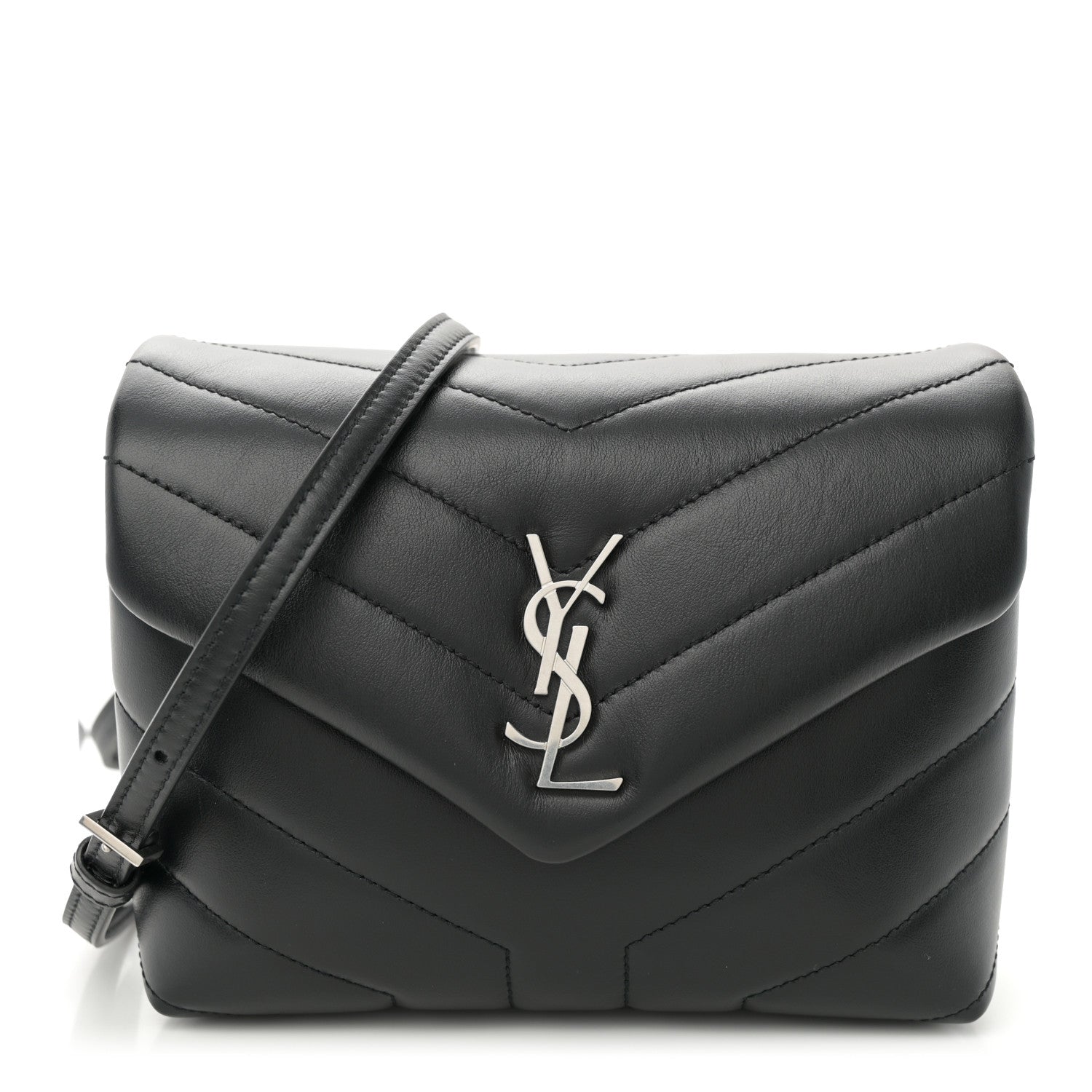 Calfskin Y Quilted Monogram Toy Loulou Crossbody Bag Black