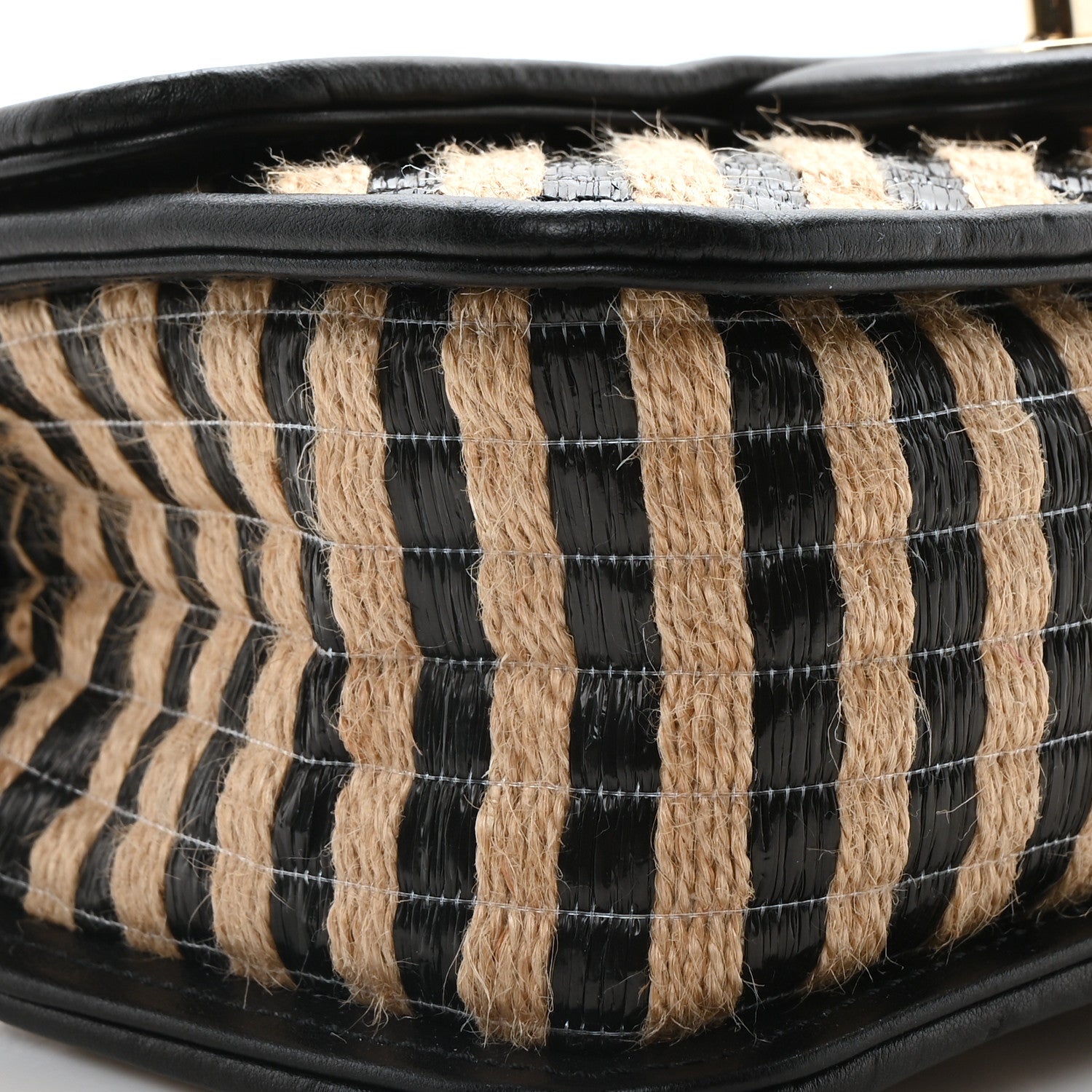 Raffia Jute Striped Small Urban Jungle Single Flap Black Beige