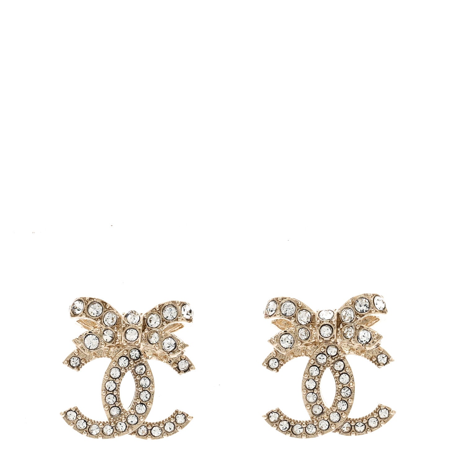 Crystal CC Bow Dangle Earrings Gold