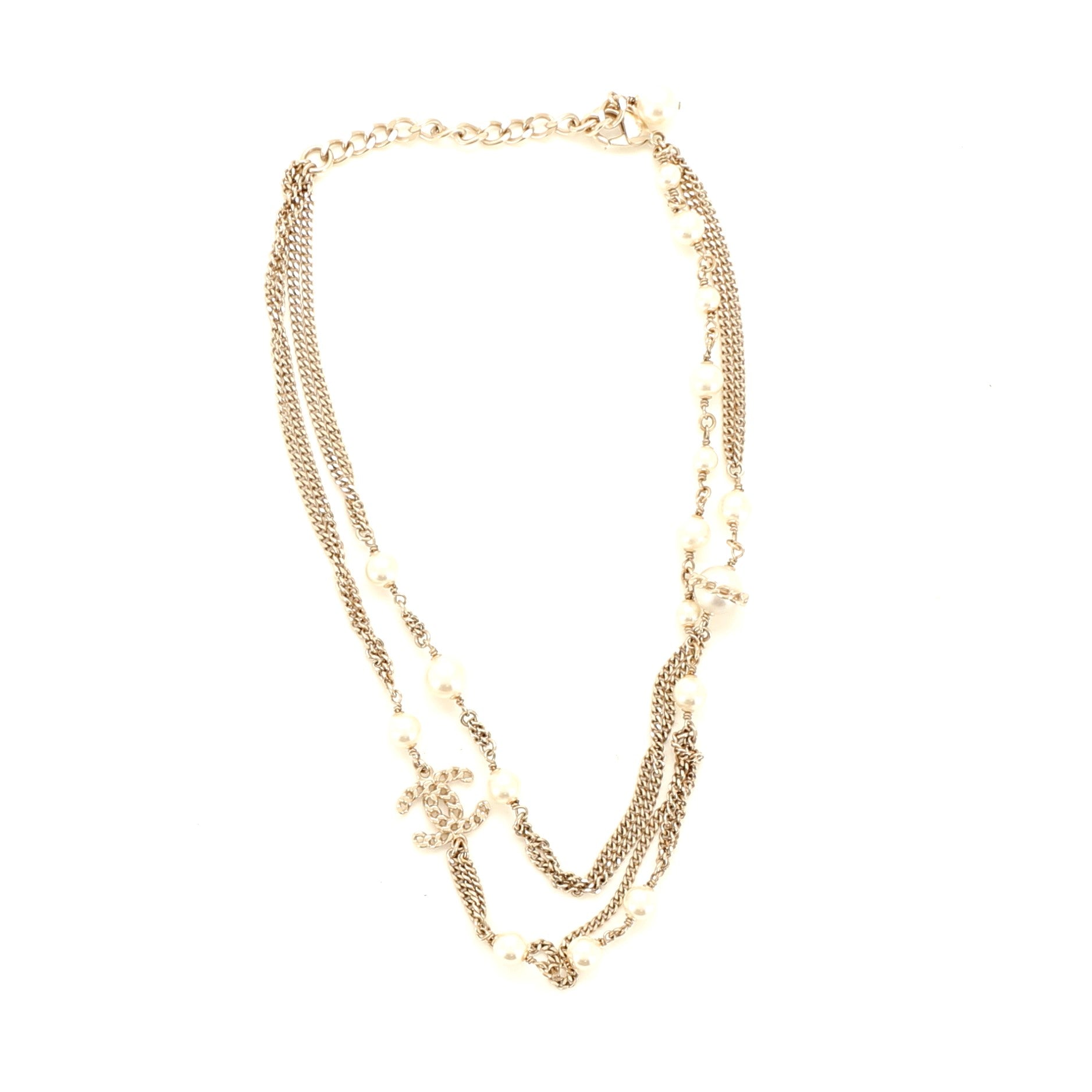 CC Pearl Multistrand Necklace Metal and Faux Pearls