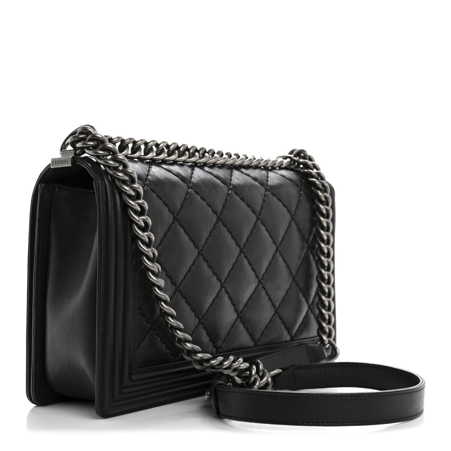 Calfskin Quilted Double Stitch New Medium Boy Flap Black