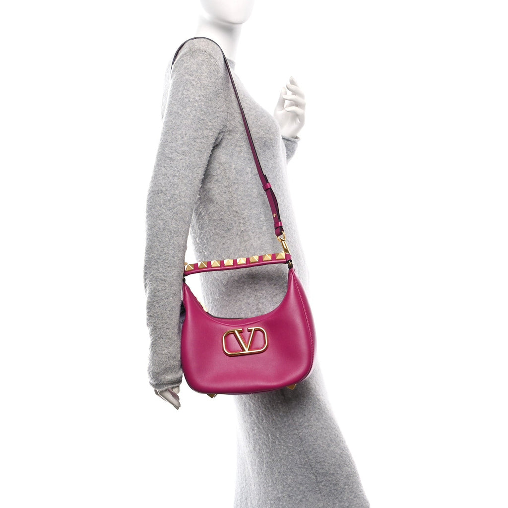 Calfskin Stud Sign Zip Hobo Rose Violet